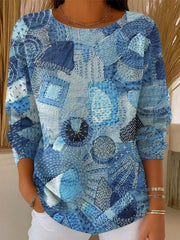 Women's Vintage Patchwork Pattern Art Print Casual Pullover Sweater
