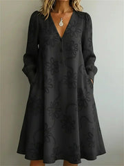 Vintage Floral V-neck Long Sleeve Dress