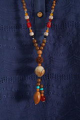 Bohemian Vintage Handmade Wooden Beaded Pendant Necklace
