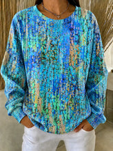 Women Crew Neck Abstract Random Print Long Sleeve Casual Sweatshirt