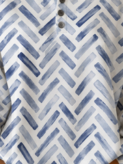 Women Watercolor Chevron Print Henley Neck Long Sleeve Casual Top