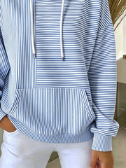 Striped Drawstring Hooded Sweatshirt With Kangaroo Pocket