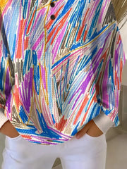 Abstract Graffiti Print Henley Long Sleeve Top