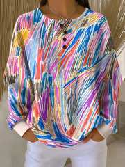 Abstract Graffiti Print Henley Long Sleeve Top