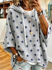 Gray Star Print Half Sleeve Loose Casual Hoodie