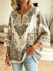 Women's Casual Tribal Crochet Cutout Blouse