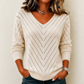 Women's Casual Solid Color Cutout V-neck Knit Sweater