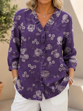 Women Floral Vintage Shirt Shirt Collar Long Sleeve Printing Top