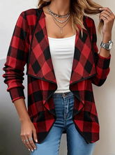 Women's Casual Contrast Color Plaid Daily Cardigan