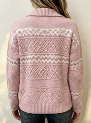 Women's Geometric Print Lapel Long Sleeve Loose Knit Cardigan