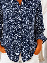 Women Abstract Casual Shirt Shirt Collar Long Sleeve Buckle Top