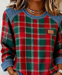 Casual Plaid Crew Neck Long Sleeve Sweatshirt