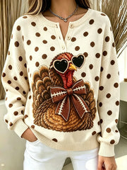 Casual Polka Dots Crew Neck Long Sleeve Sweatshirt