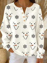 Casual Christmas Henley Collar Long Sleeve Sweatshirt