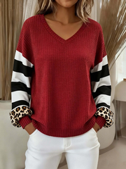 Women'S Casual Contrast Color Long Sleeved Sweatshirt