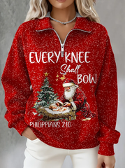 Women Casual Christmas Print Long Sleeve Zipper Sweatshirt