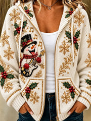 Women Spring/Fall Outerwear Casual Christmas Snowman Long Sleeve Hoodie Jacket