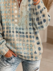 Casual Abstract Shawl Collar Long Sleeve Sweatshirt
