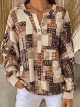 Vintage Abstract Henley Collar Long Sleeve Sweatshirt