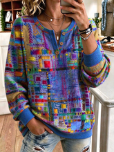 Vintage Abstract Henley Collar Long Sleeve Sweatshirt