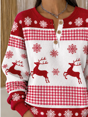 Vintage Christmas Henley Collar Long Sleeve Sweatshirt