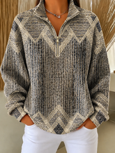 Casual Abstract Shawl Collar Long Sleeve Sweatshirt