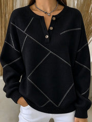 Casual Geometric Henley Collar Long Sleeve Sweatshirt
