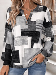 Casual Geometric Henley Collar Long Sleeve Sweatshirt