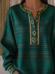 Vintage Abstract Henley Collar Long Sleeve Sweatshirt