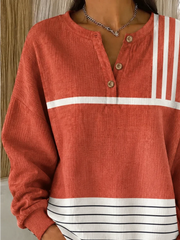 Vintage Casual Abstract Henley Collar Long Sleeve Sweatshirt
