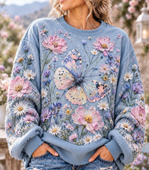Women Butterfly Floral Art Printed Sweatshirt