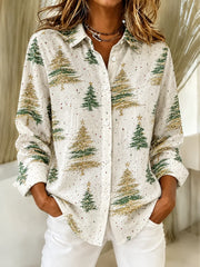 Women's Long Sleeve Shirt Spring/Fall As Picture Christmas Buckle Shirt Collar Regular Sleeve Daily Going Out Casual Top