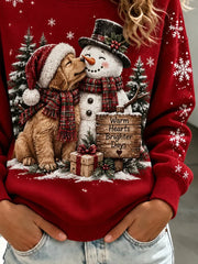 Vintage Casual Christmas Snowman Crew Neck Long Sleeve Sweatshirt