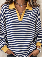 Casual Striped Shawl Collar Long Sleeve Sweatshirt