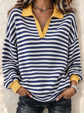 Casual Striped Shawl Collar Long Sleeve Sweatshirt