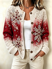 Women's Christmas Snowflake Art Printed Knitted Casual Sweater