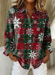 Women's Christmas Plaid Snowflake Shirt