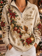 Women Christmas Art Printed Casual Long Sleeve Sweatshirt