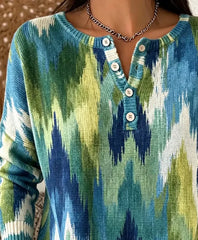 Women Cotton Abstract Long Sleeve Comfy Casual Sweater