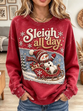 Women Sleigh All Day Snowman Graphic Sweatshirt