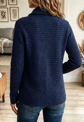 Women's Casual Asymmetrical Wrap Cowl Neck Ribbed Cardigan