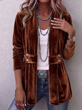 Vintage Velvet Lapel Button Decor Long Sleeve Open Front Jacket