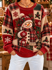 Women Cute Christmas Snowman Print Casual Sweatshirt