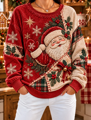 Women Christmas Santa Waving Print Sweatshirt