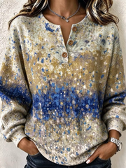 Vintage Abstract Henley Collar Long Sleeve Sweatshirt
