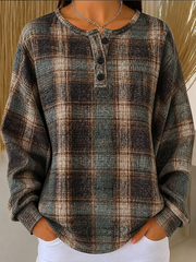 Casual Plaid Henley Collar Long Sleeve Sweatshirt