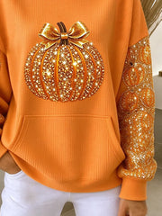 Casual Pumpkin Pattern Crew Neck Long Sleeve Sweatshirt