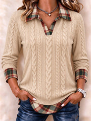 Casual Geometric Plaid Color Block Sweatshirt