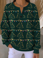 Casual Christmas Tree Henley Collar Long Sleeve Sweatshirt