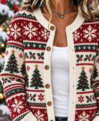 Women Snowflake Long Sleeve Comfy Casual Printing Cardigan
